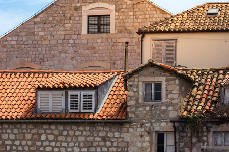 Famous Orange Rooftops of Dubrovnik Croatia Cityscape Aerial View Walking Along Fortress Wallsのeditorial素材