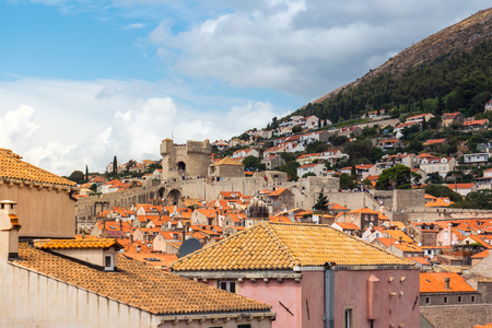 Famous Orange Rooftops of Dubrovnik Croatia Cityscape Aerial View Walking Along Fortress Wallsのeditorial素材