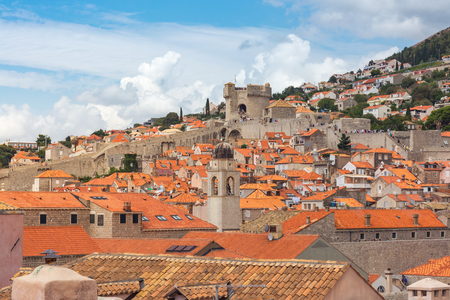 Famous Orange Rooftops of Dubrovnik Croatia Cityscape Aerial View Walking Along Fortress Wallsのeditorial素材