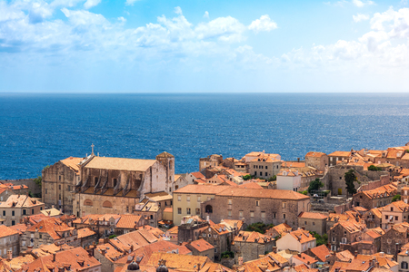 Famous Orange Rooftops of Dubrovnik Croatia Cityscape Aerial View Walking Along Fortress Wallsのeditorial素材
