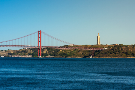 Ponte 25 de Abril Bridge Famous Architectural Sight Lisbon Portugal Landscapeの写真素材