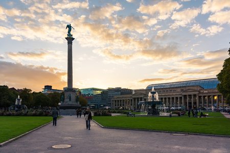 Powerful Autumn Sunset over Stuttgart Schlossplatz City Center October 2017のeditorial素材