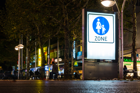 Stuttgart Main Street Night Time Koenigsstrasse Outdoors Fall Autumn Night Season Pedestrian Walking Zone City Center October 27 2017のeditorial素材