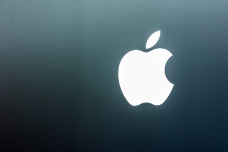 Apple Logo Closeup Display Sales Area DIsplay Electronics Store Indoors October 27 2017