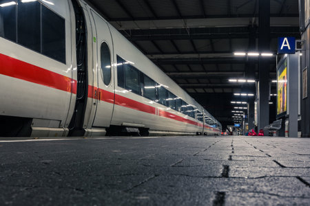Deutsche Bahn ICE Bullet Train Closeup Side Train Station Parked Winter 2017 in Munich, Germany...