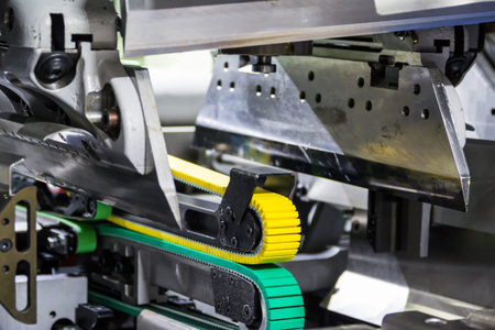 Industrial Paper Trimmer Mechanics Closeup Factory Cutting Machine Empty Idle