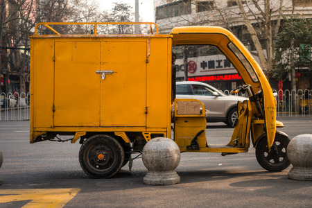 An Yellow Express Car in Xi'an, China, March 2018のeditorial素材