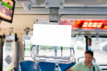 Hand Grips Billboard White Mockup on Busの写真素材