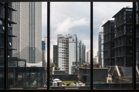 View of Construction Scene City Window Panels Buildings Landscapeの写真素材