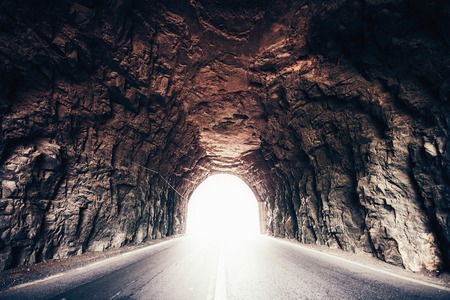 Rocky Stone Tunnel with Light at End, Street Escape Cave Dramatic Walls Grey Redの素材 [FY310118582294]