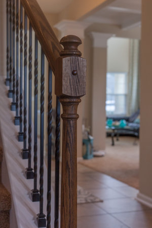 Staircase Wooden Banister Interior Design Detail Close House Entrance High Quality Dark