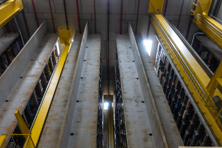 Huge Automated Storage Warehouse Concrete Racks Empty Nobody Industrial Equipment Logistics