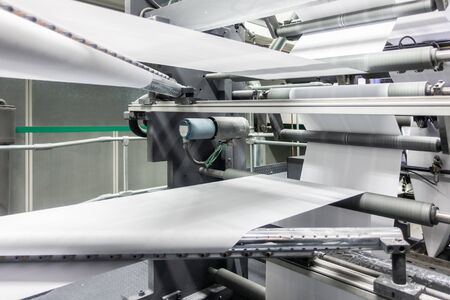 Folding Machines in Printing Production Factory Industrial Equipment Detailの写真素材