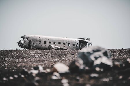 Iceland Lonely DC-3 Plane Wreckage Aviation Landscapeの写真素材