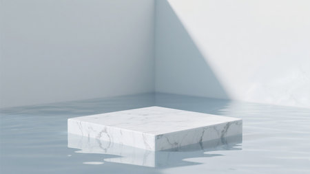 3d rendering of white marble pedestal on the floor in the roomの素材