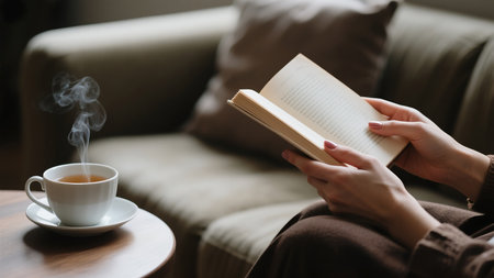Cup of coffee and croissants on wooden table with flourの素材