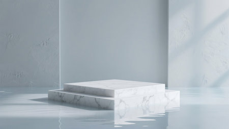 3d rendering of white marble podium for product presentation in minimal styleの素材