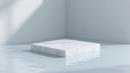 White marble pedestal with shadow on the floor. 3d renderingの素材