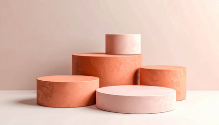 3d render of minimal geometric shapes. Cylinder podiums for product presentation.の素材