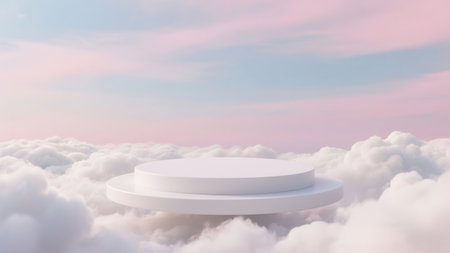White podium on the top of the clouds. 3D Renderingの素材
