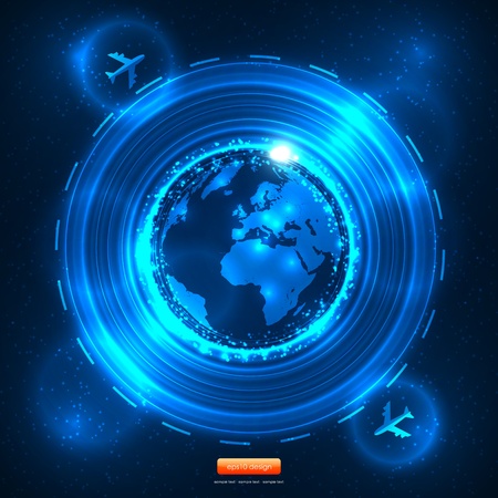 Blue Future Travel Vector Design with Aeroplanes - European Mapのイラスト素材