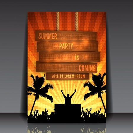 Orange Summer Party Flyer Design - EPS10 Vector Illustrationのイラスト素材