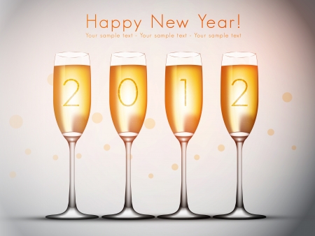 2012 Happy New Year Illustration - Four glasses of champagne のイラスト素材