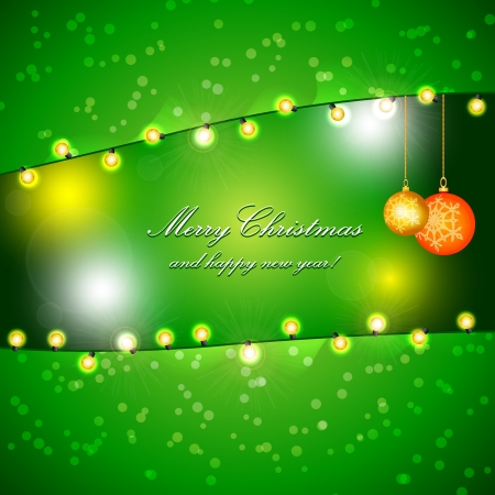 Green Holiday Xmas Design with Frame of Heart  Christmas balls and lamp festive garland のイラスト素材