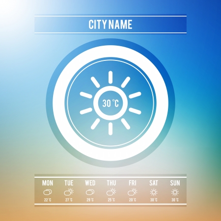 Weather Forecast User Interface or Widget with Minimal Weather Icons Set  のイラスト素材