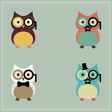 Set of Cute Hipster Owl   のイラスト素材