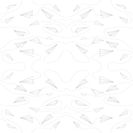 Seamless Pattern Texture - Minimal Flying Airplanes Line Art - Vector Designのイラスト素材