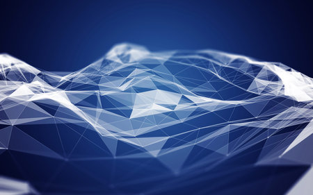 Polygonal Space Abstract Blue Background with Low Poly Connecting Dots and Lines - Connection...