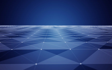Polygonal Space Abstract Blue Background with Low Poly Connecting Dots and Lines - Connection...