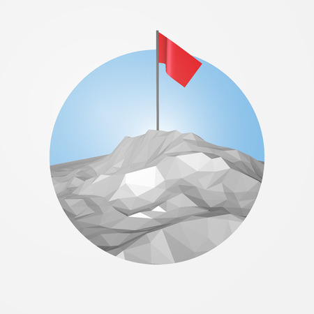 Low Poly Mountain with Red Flag Vector Illustrationのイラスト素材