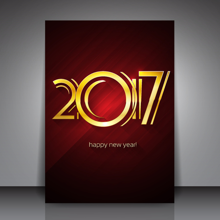 2017 New Year Vector Flyer Template | Gold Text on Abstract Red Backgroundのイラスト素材