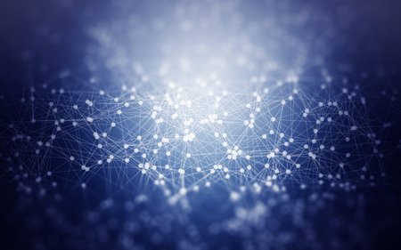 3D Polygonal Space Abstract Blue Background with Low Poly Connecting Dots and Lines - Connection...