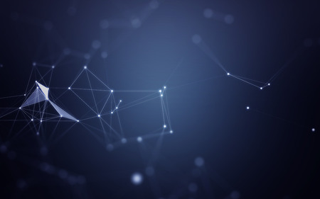 Polygonal Space Abstract Blue Background with Low Poly Connecting Dots and Lines - Connection Structure - Futuristic HUD backgroundの写真素材