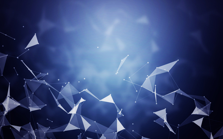 Polygonal Space Abstract Blue Background with Low Poly Connecting Dots and Lines - Connection Structure - Futuristic HUD backgroundの写真素材