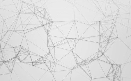 Abstract 3D Polygonal White Background with Low Poly Connecting Dots and Lines - Connection Structure - Futuristic HUD Backgroundの写真素材