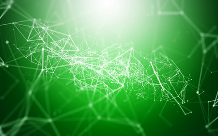 Polygonal 3D Abstract Background with Green Space Low Poly Connecting Dots and Lines - Connection Structure - Futuristic HUD Backgroundの写真素材