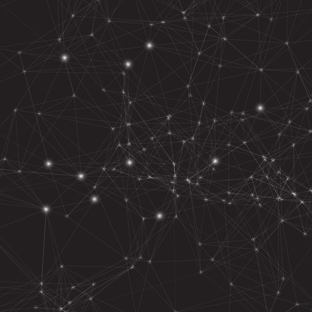Abstract Low Poly Connecting Dots and lines on black background - Connection Structure with Glowing Points Vector Designのイラスト素材