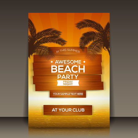 Awesome Beach Party Flyer Template Vector Backgroundのイラスト素材