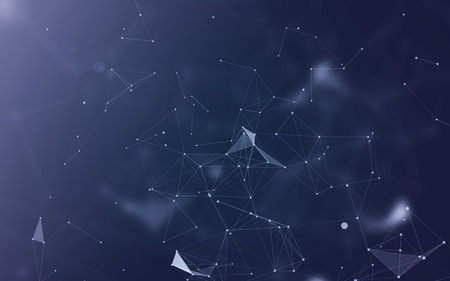 Polygonal Space Abstract Blue Background with White Low Poly Connecting Dots and Lines - Connection Structure - Background futuristic HUDの写真素材