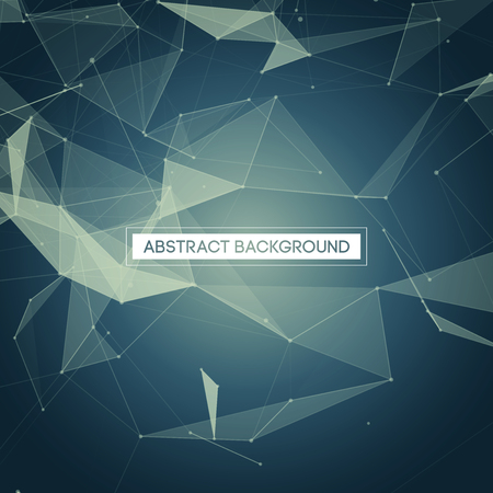 Abstract Polygonal Space - Blue Background with Bright Low Poly Connecting Dots and Lines - Connection Structure - Futuristic Vector Designのイラスト素材
