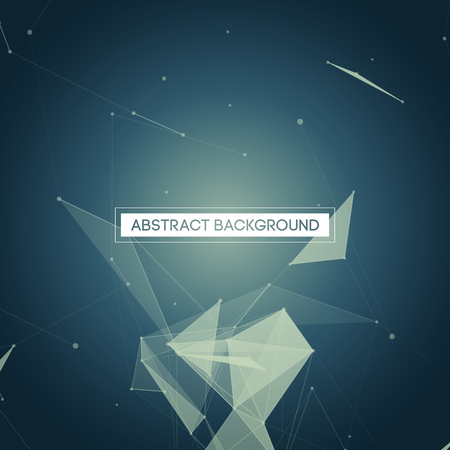 Abstract Polygonal Space - Blue Background with Bright Low Poly Connecting Dots and Lines - Connection Structure - Futuristic Vector Designのイラスト素材