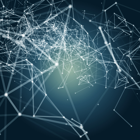Abstract Polygonal Space Blue Background with White Low Poly Connecting Dots and Lines - Connection Structure - Futuristic Vector Illustrationのイラスト素材