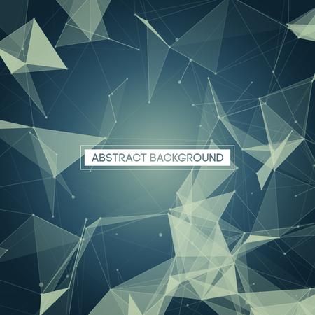 Abstract Polygonal Space - Blue Background with Bright Low Poly Connecting Dots and Lines - Connection Structure - Futuristic Vector Designのイラスト素材