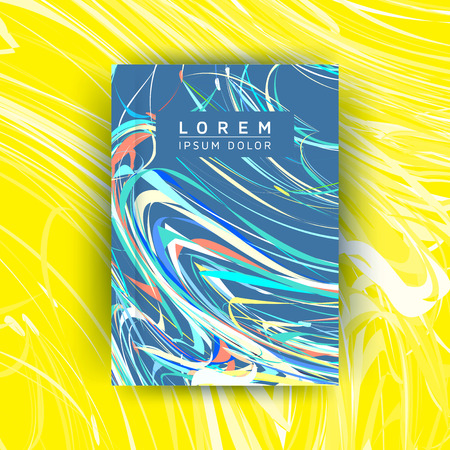 Abstract Artistic Poster Template Design - Creative Vector Illustration for Cover, Flyer, Card, Presentation - Colorful Swirly Lines on Blue Backgroundのイラスト素材