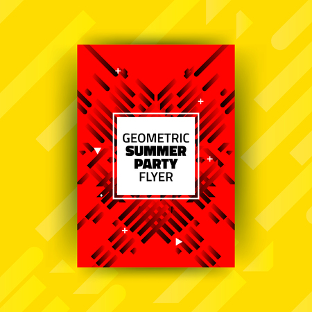 Abstract Summer Party Minimalist Poster Template Design - Creative Vector Illustration for Cover, Flyer - Black Diagonal Lines on Red Background with White Squareのイラスト素材