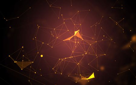Orange Abstract Polygonal Space Background with Low Poly Connecting Dots and Lines - Connection Structure - Futuristic HUD Illustration Backgroundの写真素材
